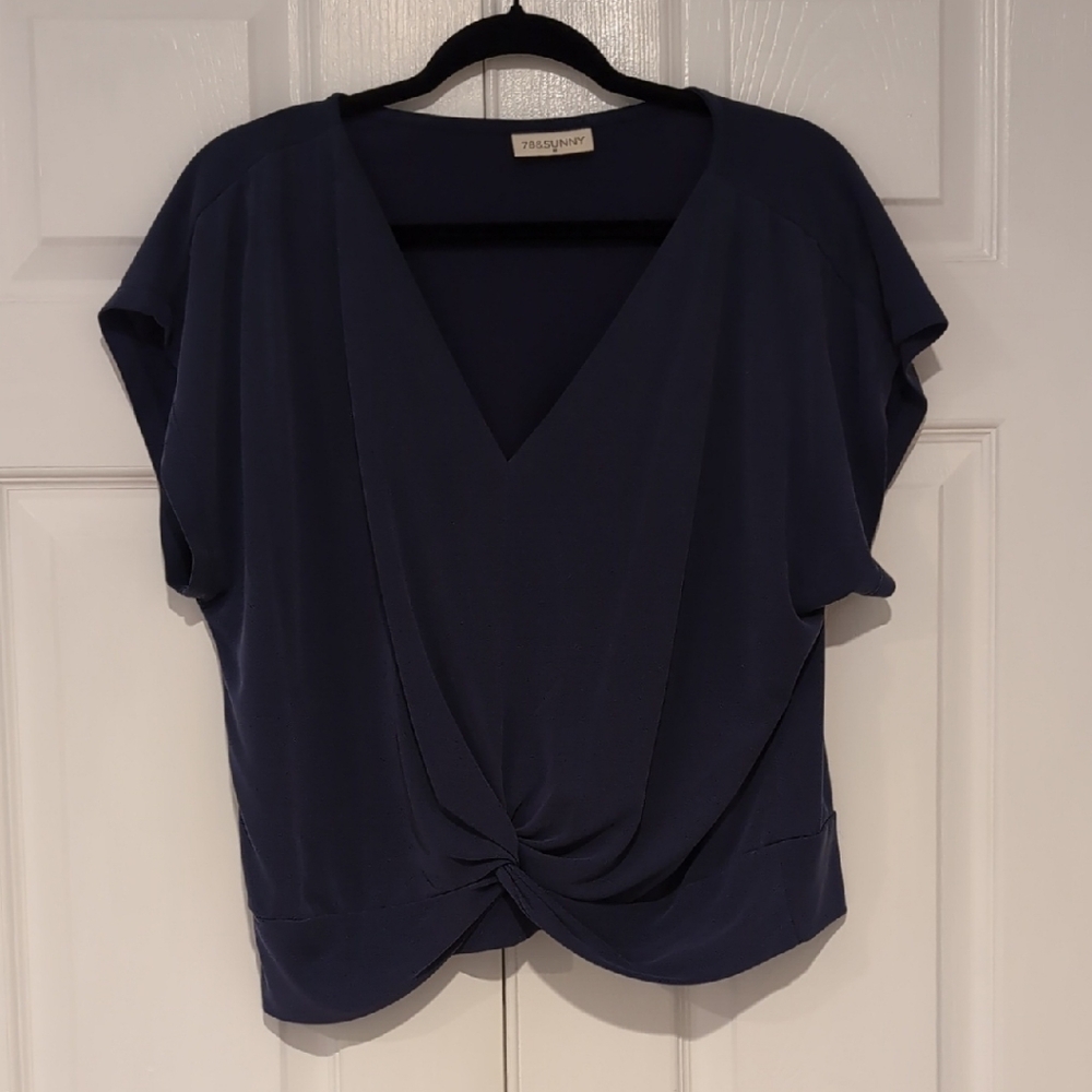 78 & Sunny Navy Twist Front Blouse